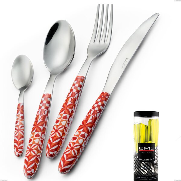 Cylinder Pack 24 Pieces Cutlery Set Vero Circle, Stainless Steel 18.0 Nickel Free, PBT Handle with Sublimated Polished Steel Name: Vero Circle