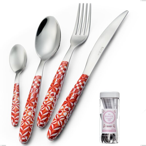 French jar packaging 16 pieces Vero Circle cutlery set, 18.0 stainless steel nickel free, PBT sublimated handle polished steel