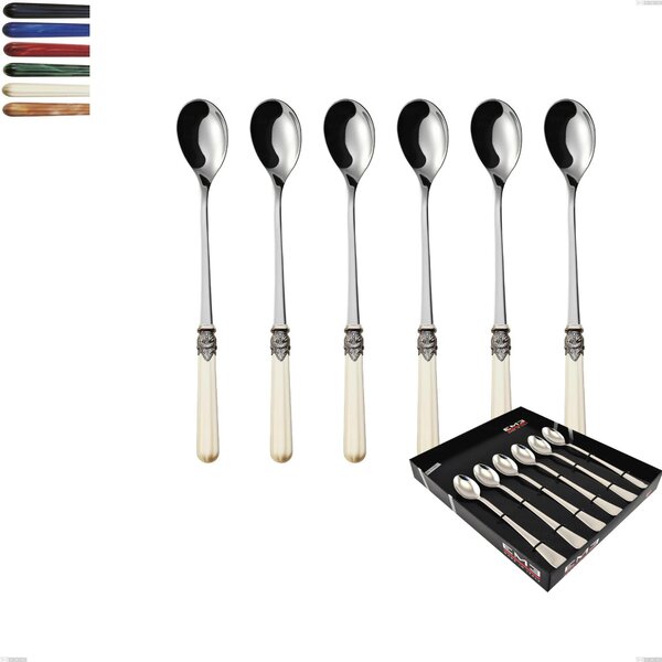 Showcase Box 6 Pieces Versailles Beverage Spoons, Polished 18/10 AISI 304 Stainless Steel with Acrylic Handle