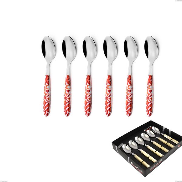 Showcase Packaging 6 Pieces Vero Circle Coffee Spoon, 18.0 Stainless Steel Nickel Free, PBT Handle with Sublimated Polished Steel Name: Vero Circle