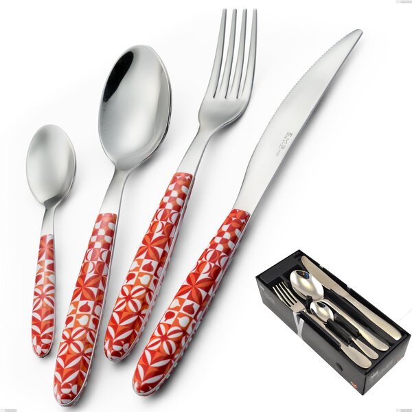 Vero Circle 24-piece cutlery set in space-saving packaging, 18.0 stainless steel nickel free, PBT sublimated handle polished steel