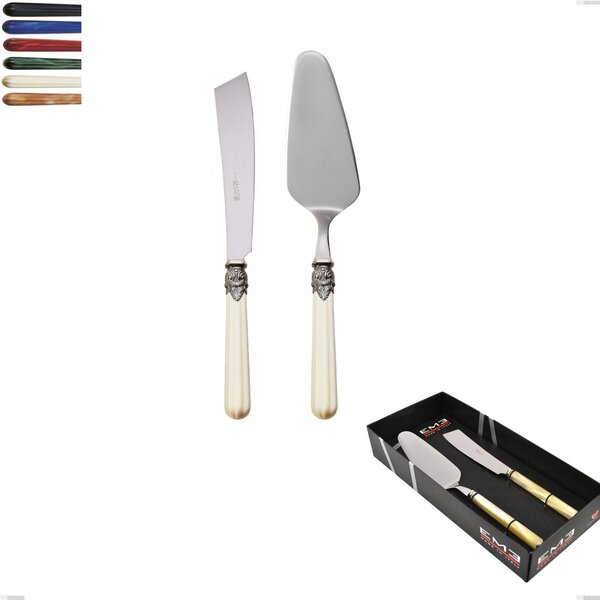 Showcase Set 2 Pieces, Serving Spoon and Cake Knife Versailles, Polished 18/10 AISI 304 Stainless Steel with Acrylic Handle