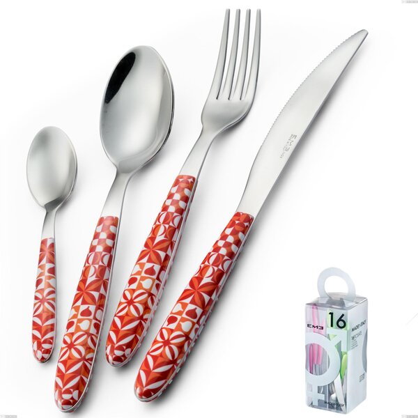 You&Me 16 Piece True Circle Cutlery Set, 18.0 Stainless Steel Nickel Free, PBT Sublimated Handle Polished Steel