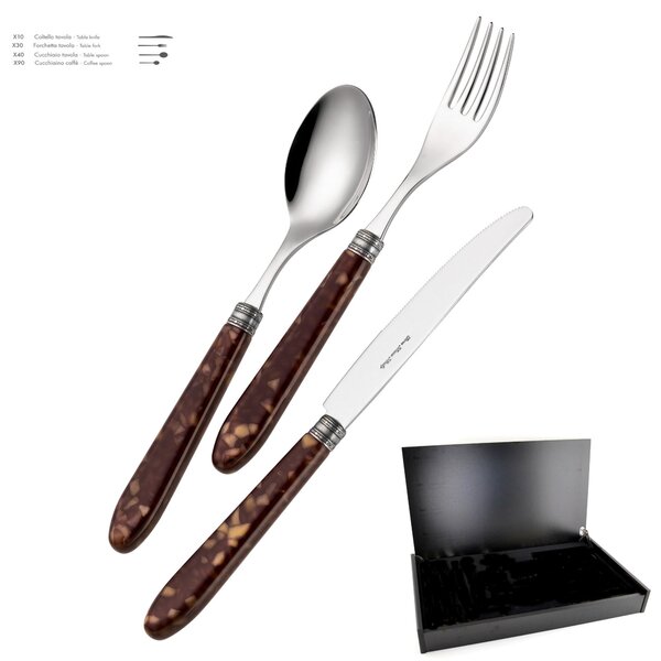 24-Piece VENDOME TARTARUGA Colourful Cutlery Set in 18/10 Stainless Steel (AISI304) with Wooden Case