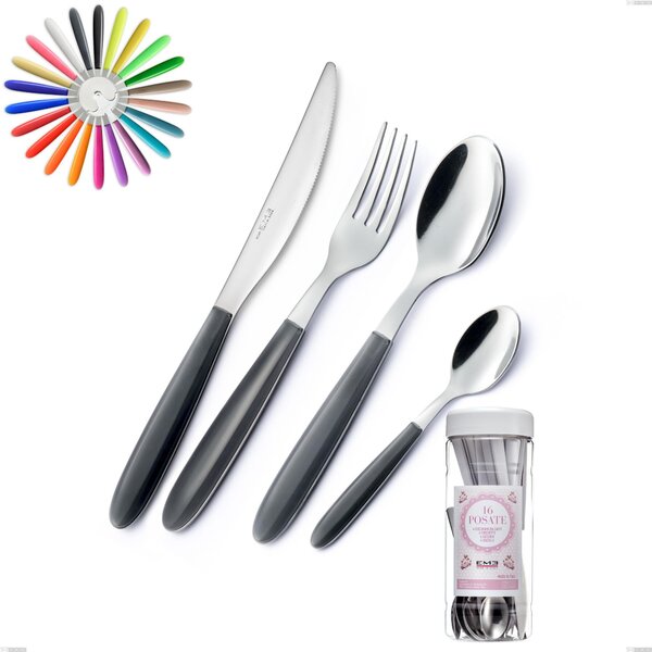 French Jar Packaging 16 Pieces Vero Cutlery, 18/0 AISI 430 Nickel Free Steel with ABS Acrylic Handles