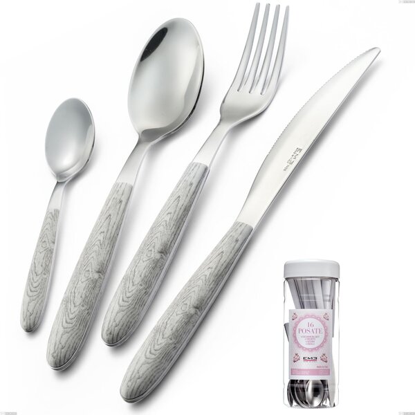 French Jar Packaging 16 Pieces Cutlery Set Vero Betulla, Steel 18.0, PBT Sublimated Handle Polished Steel
