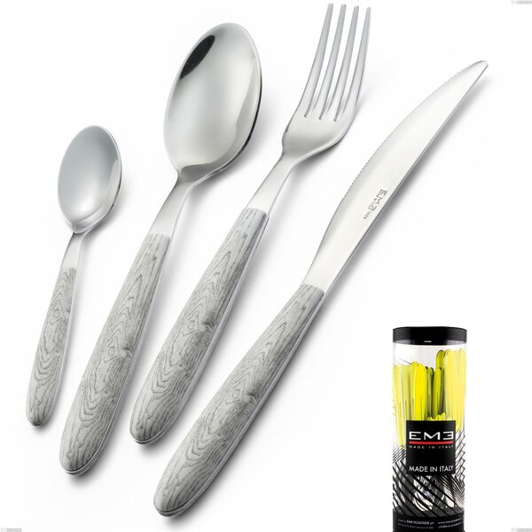 Cylinder Packaging Cutlery Set 24 Pieces Vero Betulla, Steel 18.0, PBT Handle Sublimated Polished Steel