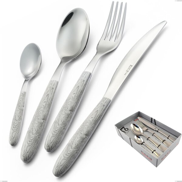 16 Piece Real Birch Cutlery Set in Showcase Packaging, 18.0 Steel, Sublimated PBT Handle with Polished Steel, Name: Vero Betulla