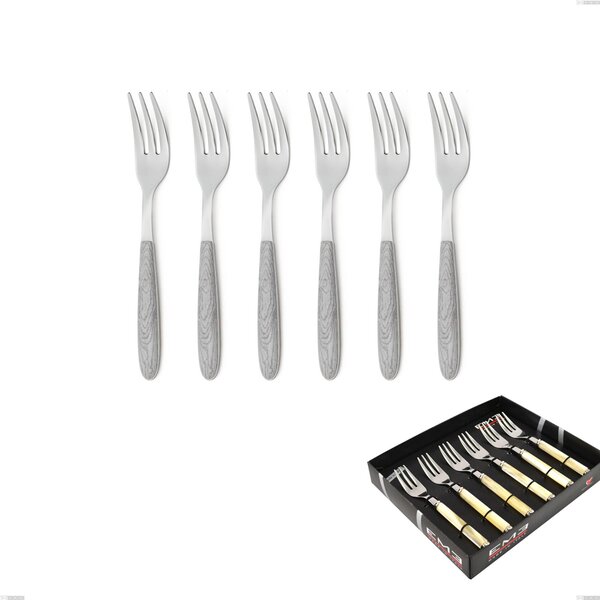 Showcase Pack 6 Pieces Dessert Forks Vero Betulla, 18.0 Steel, PBT Sublimated Handle Polished Steel