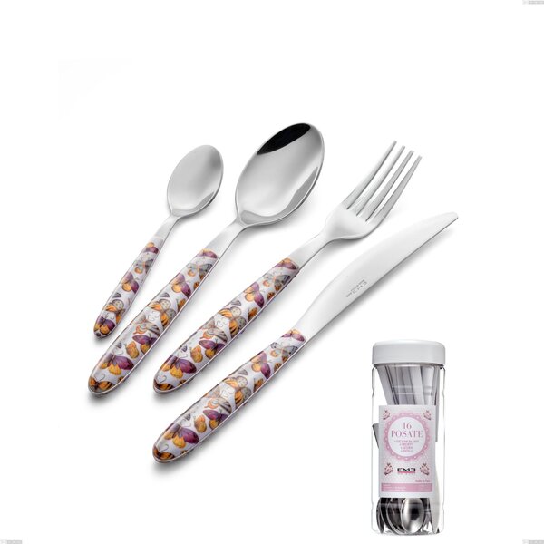 French jar packaging 16 pieces cutlery set Vero Butterfly, 18.0 stainless steel nickel free, PBT handle with sublimated polished steel