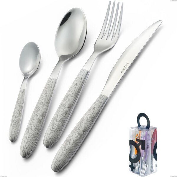 You&Me Cutlery Set 24 Pieces True Birch, Steel 18.0, PBT Sublimated Handle Polished Steel Name: True Birch