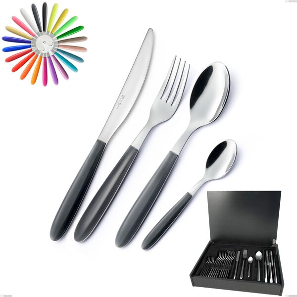 24-piece cutlery set in real wood case, 18/0 AISI 430 nickel-free stainless steel with ABS acrylic handles, Vero