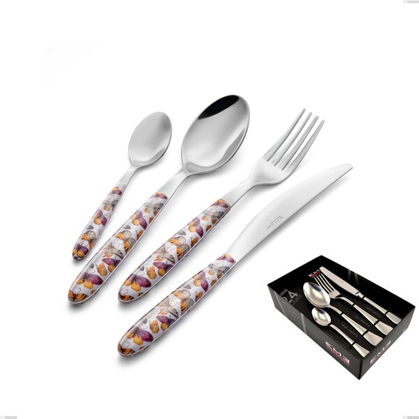 Vero Butterfly 24 Piece Cutlery Set in Display Case, 18.0 Nickel-Free Stainless Steel, PBT Sublimated Polished Steel Handle