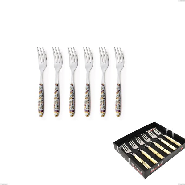 Showcase Pack 6 Pieces Dessert Forks Vero Butterfly, 18.0 Nickel Free Steel, Sublimated PBT Handle Polished Steel