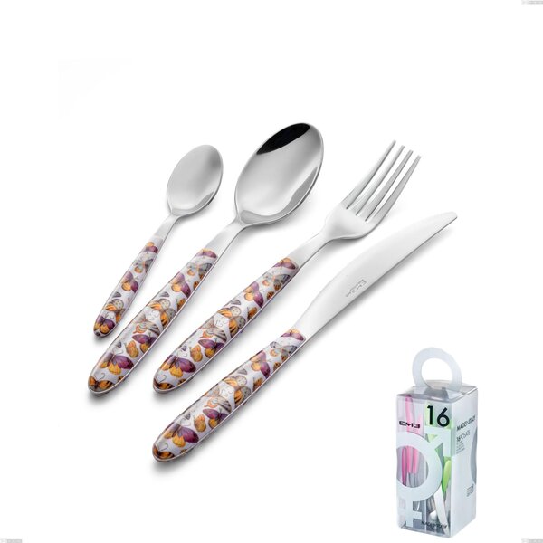 You&Me 16-Piece True Butterfly Cutlery Set, 18.0 Nickel-Free Steel, Sublimated PBT Handle with Polished Steel