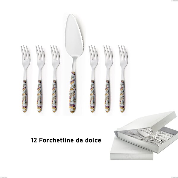 13-piece Dessert Cutlery Set, Small Forks Plus Cake Server Vero Butterfly in Book-style Box, 18.0 Nickel Free Steel, PBT Handle with Sublimated Polished Steel