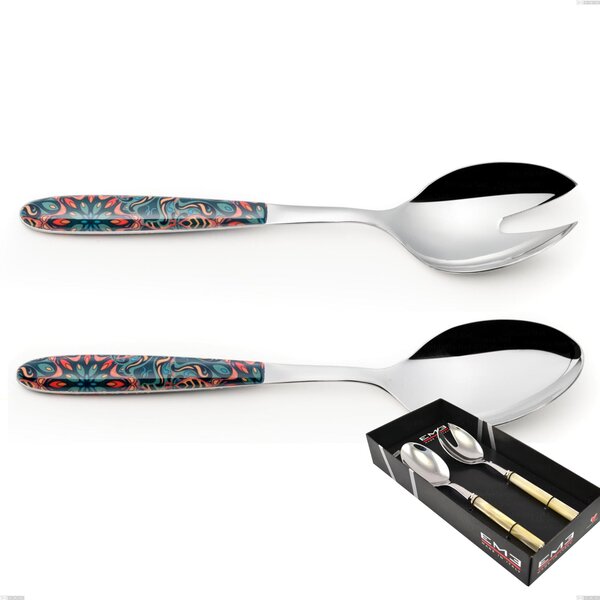 2-Piece Vero Damasco Salad Set in Display Box, 18.0 Nickel-Free Steel, PBT Handle with Sublimated Polished Steel