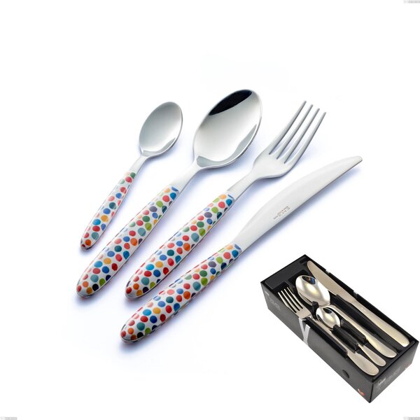 24-Piece Vero Coriandoli Cutlery Set in Space-Saving Packaging, 18.0 Nickel-Free Steel, Sublimated PBT Handle with Polished Steel Finish