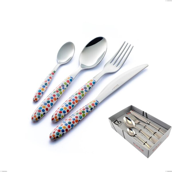 16-Piece Vero Coriandoli Cutlery Set in Showcase Packaging, 18.0 Nickel-Free Stainless Steel, Sublimated PBT Handle with Polished Finish