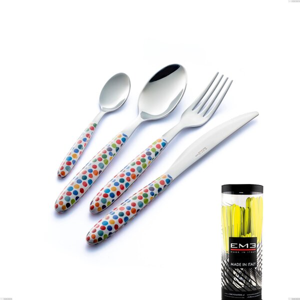 Cylinder Pack 24 Pieces Cutlery Set Vero Coriandoli, 18.0 Stainless Steel Nickel Free, PBT Handle with Sublimated Polished Steel