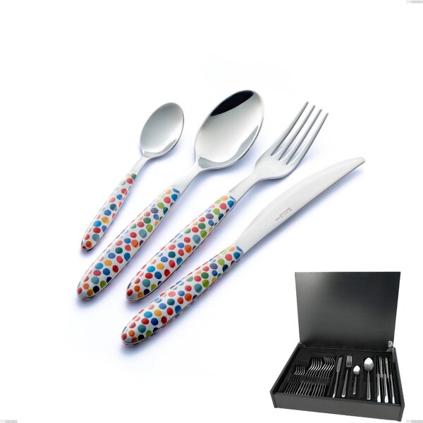 24 Piece Cutlery Set in Wooden Case, Vero Coriandoli, 18.0 Nickel-Free Stainless Steel, Sublimated PBT Handle with Polished Finish