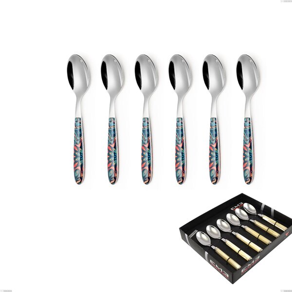 Display Pack of 6 Vero Damasco Coffee Spoons, 18.0 Nickel Free Steel, PBT Handle with Sublimated Polished Steel