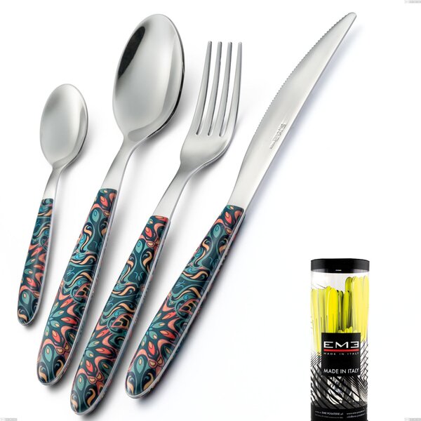 Cylinder Packaging Cutlery Set 24 Pieces Vero Damasco, 18.0 Nickel-Free Stainless Steel, PBT Handle with Sublimated Polished Steel Name: Vero Damasco