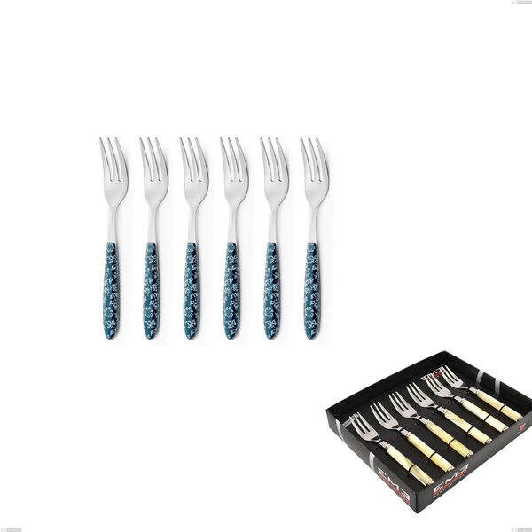Showcase Pack 6 Pieces Dessert Forks Vero Flowers, 18.0 Stainless Steel Nickel Free, PBT Handle with Sublimated Polished Steel