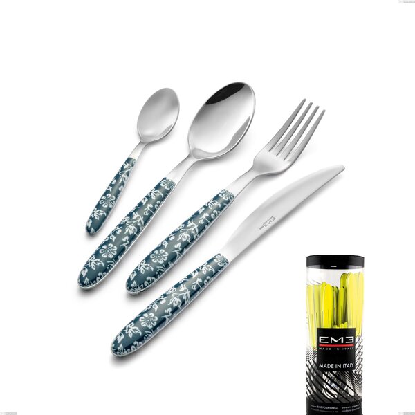 Cylinder Pack 24 Pieces Vero Flowers Cutlery, 18.0 Nickel Free Steel, PBT Sublimated Handle Polished Steel