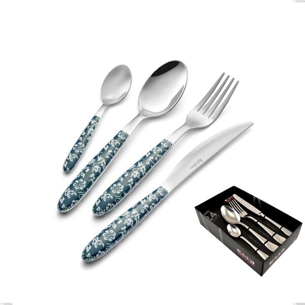 24-Piece Vero Flowers Cutlery Set in Showcase Packaging, 18.0 Nickel-Free Steel, PBT Sublimated Polished Steel Handle