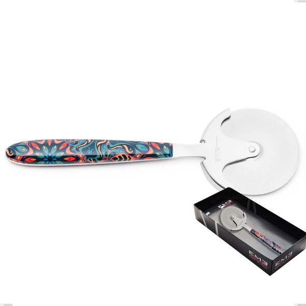 Showcase Packaging Vero Damasco Pizza Cutter Wheel, 18.0 Nickel-Free Steel, PBT Handle with Polished Steel Sublimation