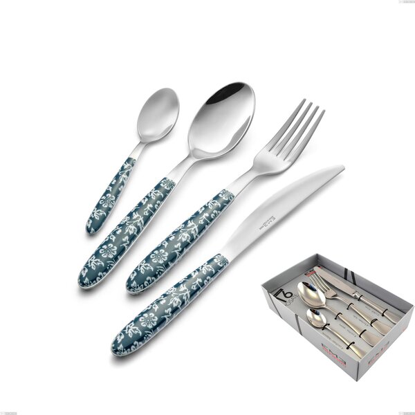 16-Piece Vero Flowers Cutlery Set in Showcase Packaging, 18.0 Nickel-Free Steel, Sublimated PBT Handle with Polished Steel