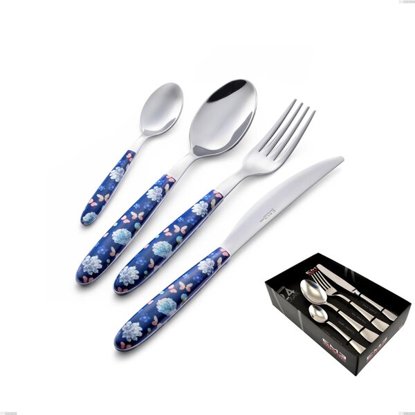 24-Piece Vero Garden Cutlery Set in Showcase Packaging, 18.0 Stainless Steel Nickel Free, PBT Sublimated Polished Steel Handle