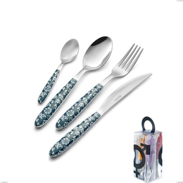 You&Me 24-piece cutlery set Vero Flowers, 18.0 stainless steel nickel free, PBT handle with sublimated polished steel Vero Flowers