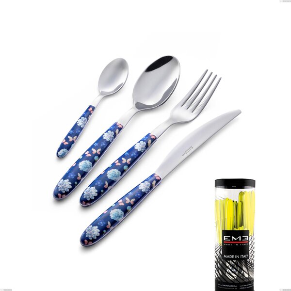 Cylinder Packaging Cutlery Set 24 Pieces Vero Garden, Stainless Steel 18.0 Nickel Free, PBT Handle with Sublimated Polished Steel