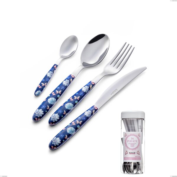 French Jar Packaging 16 Pieces Vero Garden Cutlery, 18.0 Nickel Free Steel, PBT Sublimated Polished Steel Handle