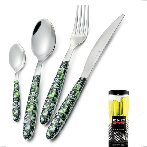 Cylinder packaging cutlery set 24 pieces Vero Icon, stainless steel 18.0 nickel free, PBT handle with sublimated polished steel
