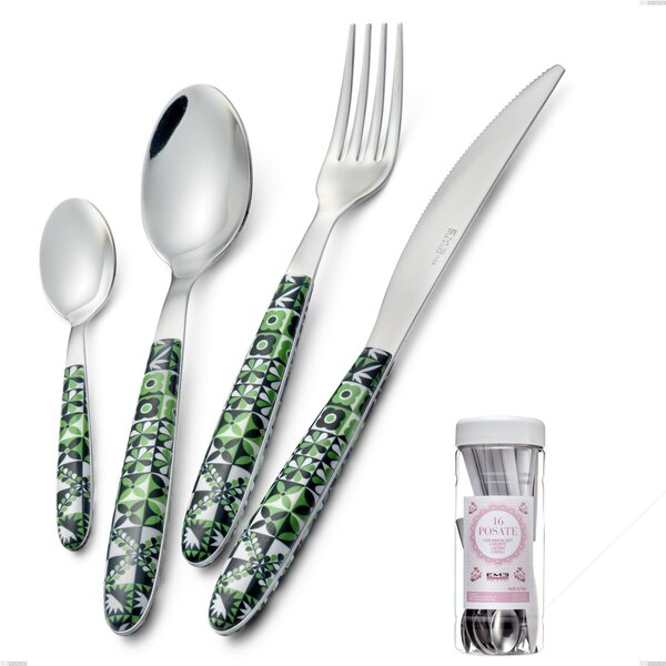 French Jar Packaging 16 Pieces Vero Icon Cutlery, 18.0 Nickel Free Steel, PBT Sublimated Polished Steel Handle