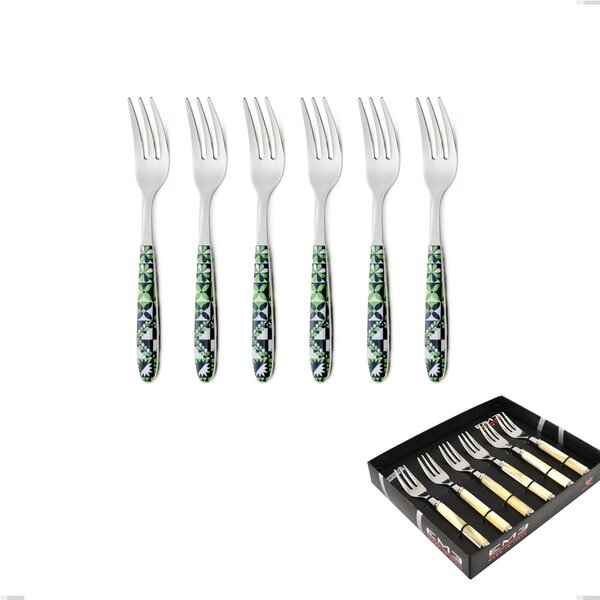 Display Box 6 Pieces Dessert Forks Vero Icon, 18.0 Nickel Free Steel, PBT Sublimated Handle Polished Steel Name: Vero Icon
