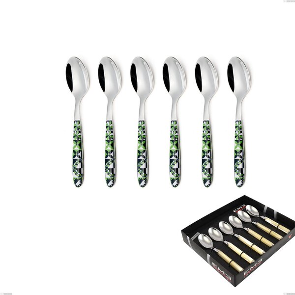 Showcase Pack 6 Pieces Vero Icon Coffee Spoon, 18.0 Nickel Free Steel, PBT Handle with Sublimated Polished Steel
