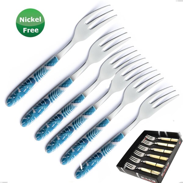 Showcase Pack 6 Pieces Dessert Forks Vero Jungle Turch ese 32, Stainless Steel 18/0, Thickness 2.50 mm