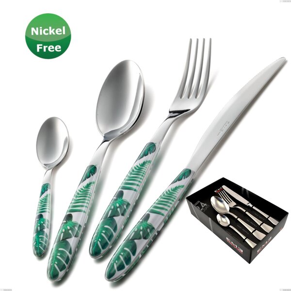 Vero Jungle Green 36 Cutlery Set 24 Pieces in Display Case, Stainless Steel 18/0, Thickness 2.5 mm