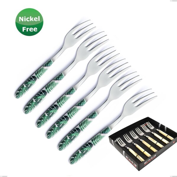Showcase Pack 6 Pieces Vero Jungle Green 36 Dessert Forks, Stainless Steel 18/0, 2.5mm Thickness