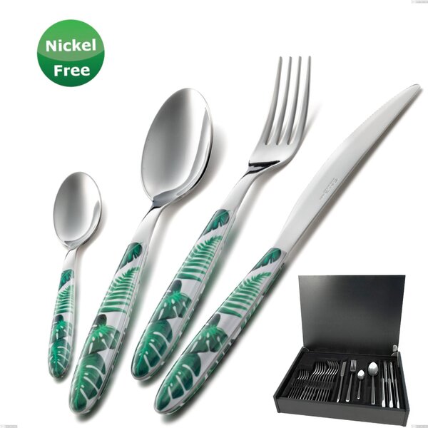 24-Piece Cutlery Set in Wooden Case Vero Jungle Green 36, Stainless Steel 18/0, Thickness 2.5