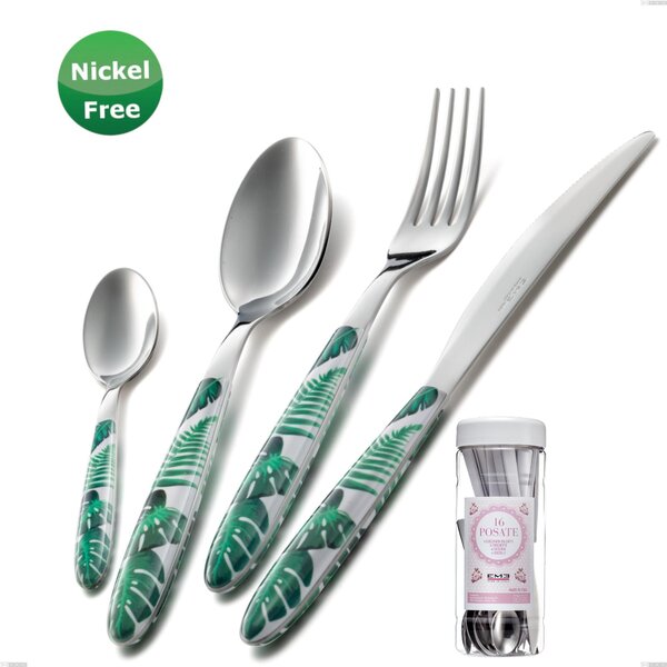 French Jar Pack 16 Pieces Vero Jungle Green 36 Cutlery, 18/0 Stainless Steel, 2.5mm Thickness