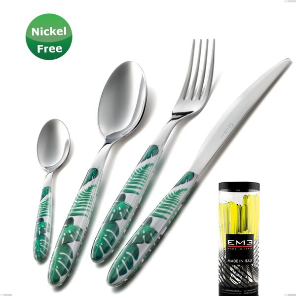 Vero Jungle Green 36 Cylinder Packaging Cutlery Set 24 Pieces, Stainless Steel 18/0, Thickness 2.5