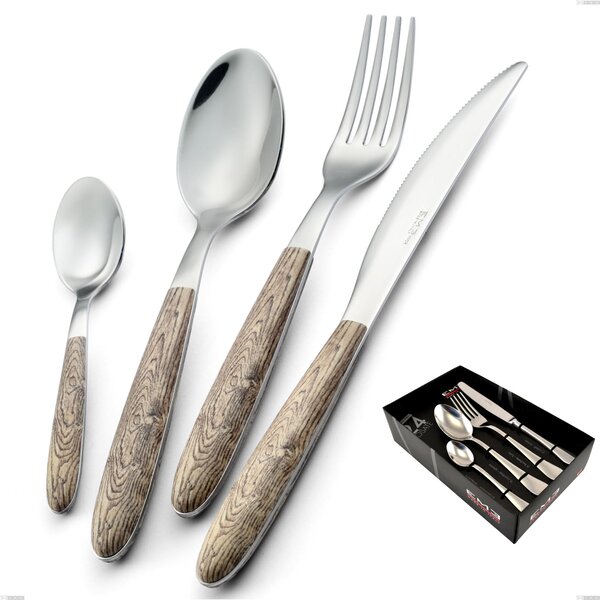 24-Piece Vero Larice Cutlery Set in Display Case, 18.0 Nickel-Free Steel, PBT Handle with Sublimated Polished Steel