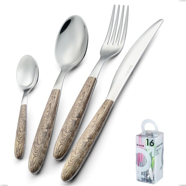 You&Me 16 Pieces Cutlery Set True Larch, 18.0 Nickel Free Steel, PBT Handle with Sublimated Polished Steel