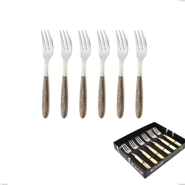 Showcase Pack 6 Pieces Dessert Forks Vero Larice, 18.0 Nickel Free Steel, PBT Sublimated Handle Polished Steel