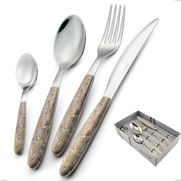 16-Piece True Larch Cutlery Set in Display Box, 18.0 Nickel-Free Steel, PBT Sublimated Polished Steel Handle, Name: True Larch